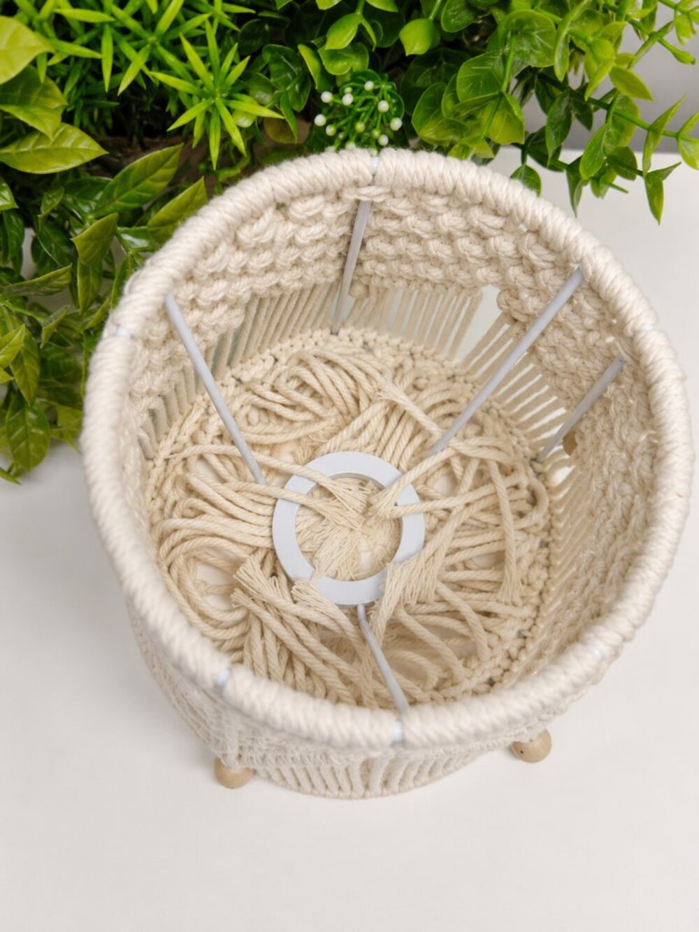Boho Macrame Lamp Shade Ivory Hand Woven Cotton Fringe Pendant Cover NWOT - Picture 4 of 5